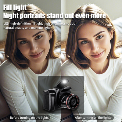 Mpow 16-megapixel camera with 16x digital zoom, 2.4-inch screen, 32GB memory card included, and multi-language support