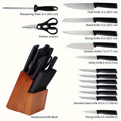 Mpow 15-piece kitchen knife set with self-sharpening block