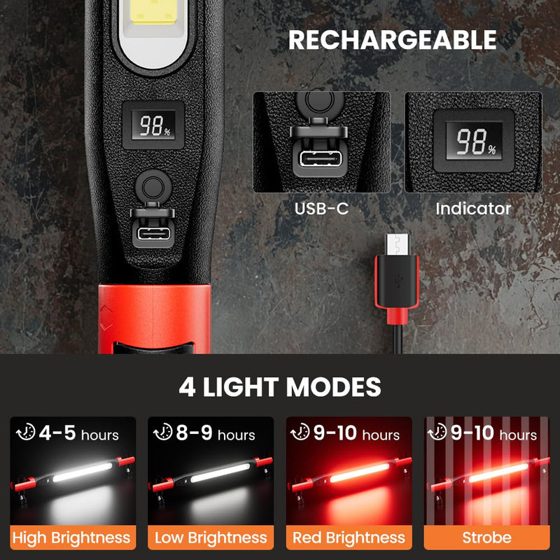 Mpow Super Bright Car Emergency Repair Light 6000mAh Rechargeable with Strong Magnetic Base and Swivel Hook for Multi-Scene Applications
