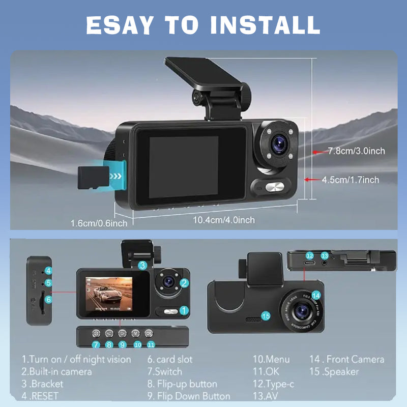 Mpow 2.0-inch IPS Screen Triple-Camera Wi-Fi Dash Cam