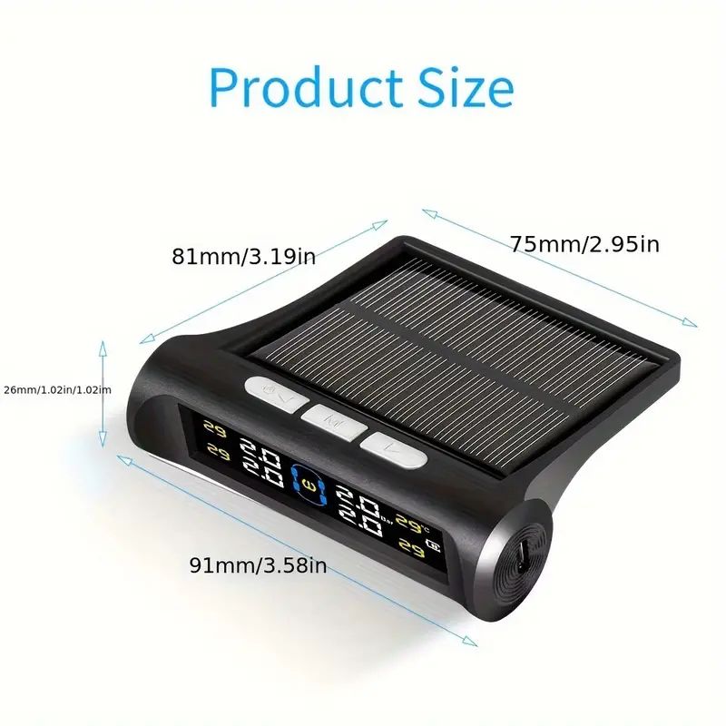 Mpow Solar-powered Car TPMS Tire Pressure Monitoring System with Wireless External Sensor and High-definition LCD for Dual Tire Pressure and Temperature Measurement