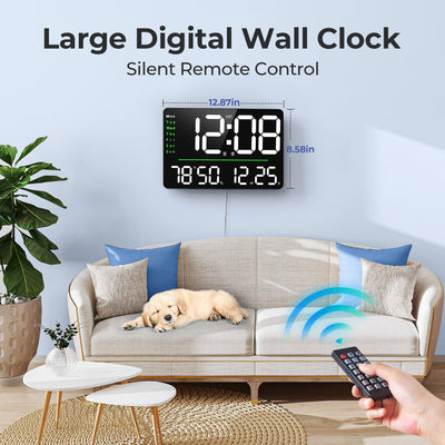 Mpow 16" Digital Wall Clock with Remote Control, Adjustable Brightness & Auto Dimming, Dual Alarm Clock for Bedroom, DST, Stopwatch & Countdown, Digital Clock for Living Room/Office/Gym/Elderly White