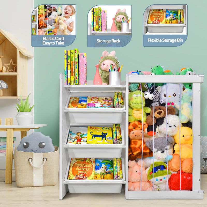 Mpow Plush Animal Storage Rack + Toy Storage Box All-in-One Multifunctional Toy Storage Cabinet, Home Classification Storage Rack, Perfect Kids&