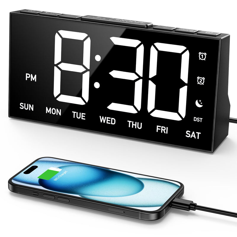 Mpow Alarm Clock for Heavy Sleepers, Digital Alarm Clock for Bedroom, Adjustable Brightness, Customizable Alarms, Automatically Dim at Night, Progressive Volume,DST, Alarm Clock for Kids Adults White