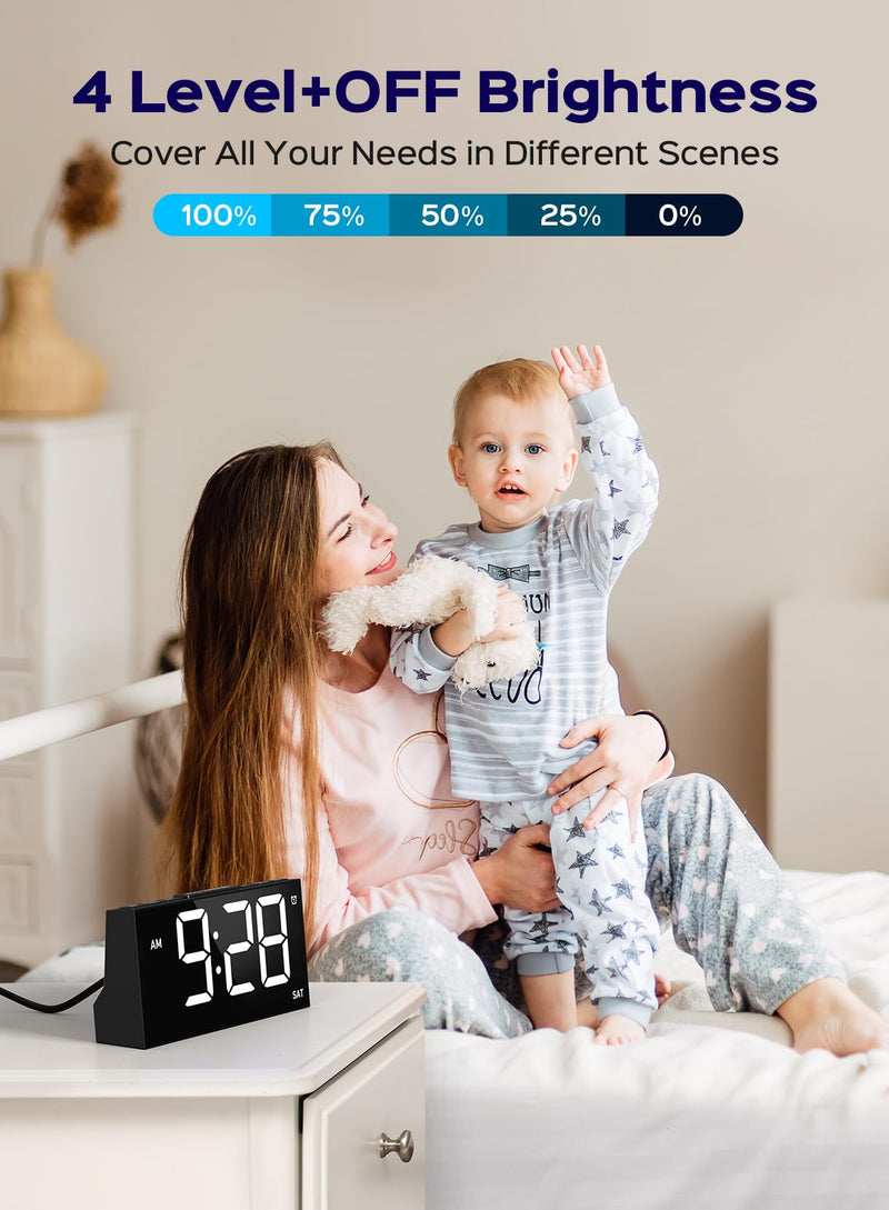 Mpow Alarm Clock for Heavy Sleepers, Digital Alarm Clock for Bedroom, Adjustable Brightness, Customizable Alarms, Automatically Dim at Night, Progressive Volume,DST, Alarm Clock for Kids Adults White