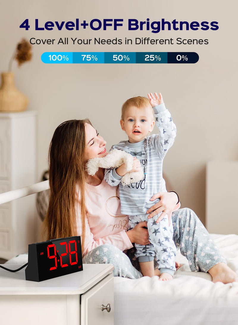 Mpow Alarm Clock for Heavy Sleepers, Digital Alarm Clock for Bedroom, Adjustable Brightness, Customizable Alarms, Automatically Dim at Night, Progressive Volume,DST, Alarm Clock for Kids Adults Red
