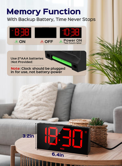 Mpow Alarm Clock for Heavy Sleepers, Digital Alarm Clock for Bedroom, Adjustable Brightness, Customizable Alarms, Automatically Dim at Night, Progressive Volume,DST, Alarm Clock for Kids Adults Red