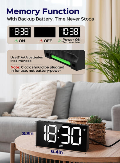 Mpow Alarm Clock for Heavy Sleepers, Digital Alarm Clock for Bedroom, Adjustable Brightness, Customizable Alarms, Automatically Dim at Night, Progressive Volume,DST, Alarm Clock for Kids Adults White