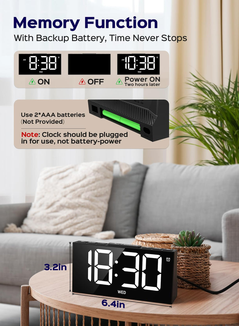 Mpow Alarm Clock for Heavy Sleepers, Digital Alarm Clock for Bedroom, Adjustable Brightness, Customizable Alarms, Automatically Dim at Night, Progressive Volume,DST, Alarm Clock for Kids Adults White