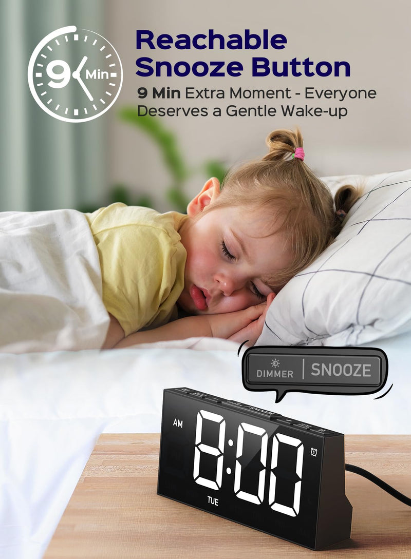 Mpow Alarm Clock for Heavy Sleepers, Digital Alarm Clock for Bedroom, Adjustable Brightness, Customizable Alarms, Automatically Dim at Night, Progressive Volume,DST, Alarm Clock for Kids Adults White