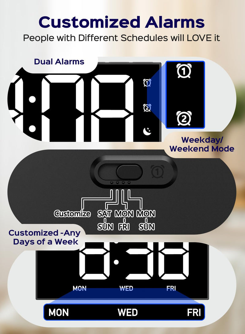 Mpow Alarm Clock for Heavy Sleepers, Digital Alarm Clock for Bedroom, Adjustable Brightness, Customizable Alarms, Automatically Dim at Night, Progressive Volume,DST, Alarm Clock for Kids Adults White