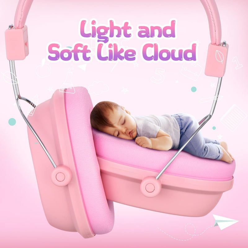Noise Cancelling Headphones for Kids, 28dB SNR Kids Ear Protection Safety Ear Muffs for Monster Truck,Fireworks, Adjustable Kids Noise Cancelling Headphones for Autism,Toddler,Children, Pink