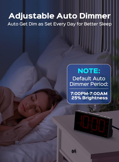 Mpow Alarm Clock for Heavy Sleepers, Digital Alarm Clock for Bedroom, Adjustable Brightness, Customizable Alarms, Automatically Dim at Night, Progressive Volume,DST, Alarm Clock for Kids Adults Red