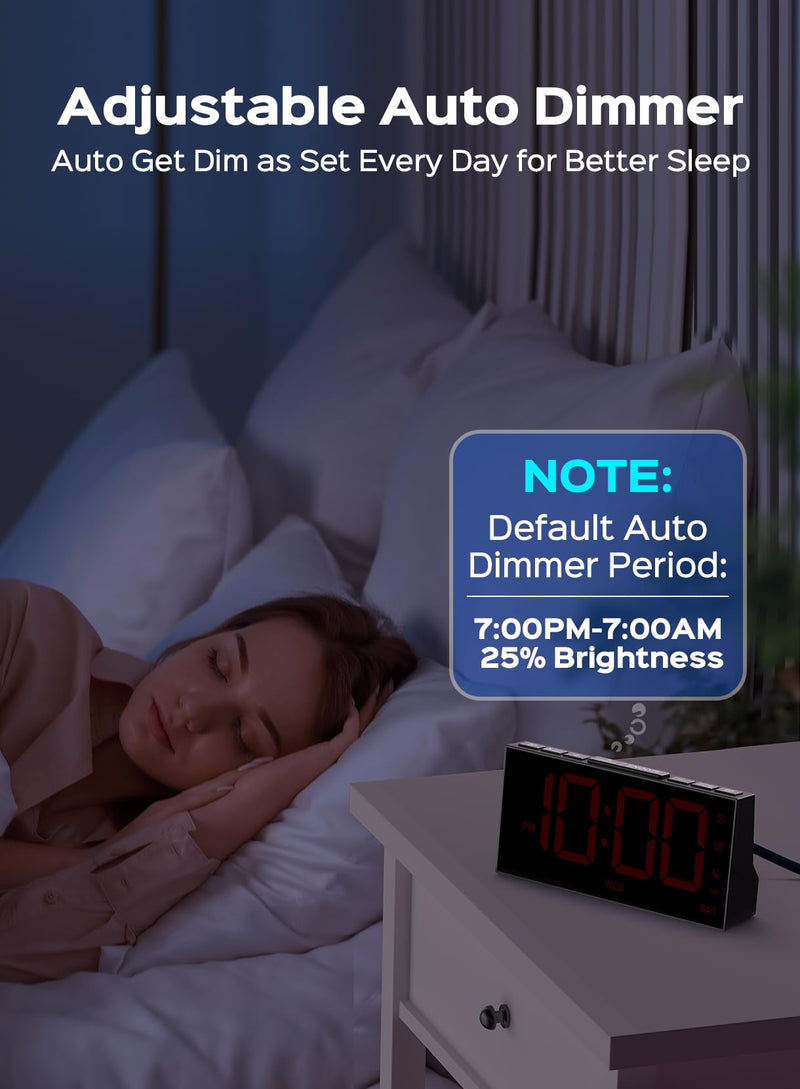 Mpow Alarm Clock for Heavy Sleepers, Digital Alarm Clock for Bedroom, Adjustable Brightness, Customizable Alarms, Automatically Dim at Night, Progressive Volume,DST, Alarm Clock for Kids Adults Red