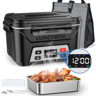 Cordless Electric Lunch Box, Heated Lunch Box Battery Powered with Automatic Scheduled Heating，grey