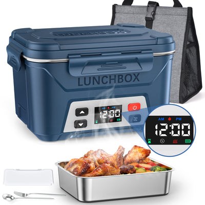 Cordless Electric Lunch Box, Heated Lunch Box Battery Powered with Automatic Scheduled Heating，grey