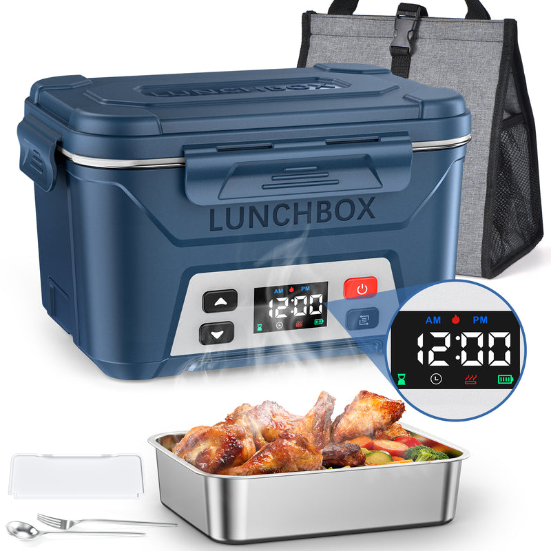 Cordless Electric Lunch Box, Heated Lunch Box Battery Powered with Automatic Scheduled Heating，grey