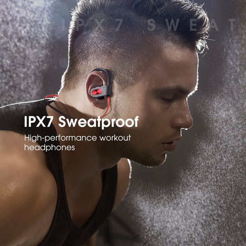 Mpow Flame Bluetooth Headphones, Wireless Sports Earbuds 16 Hours Playtime, Noise Cancelling Mic IPX7 Waterproof Earphones for Workout and Sports, in Ear Earphones - Red