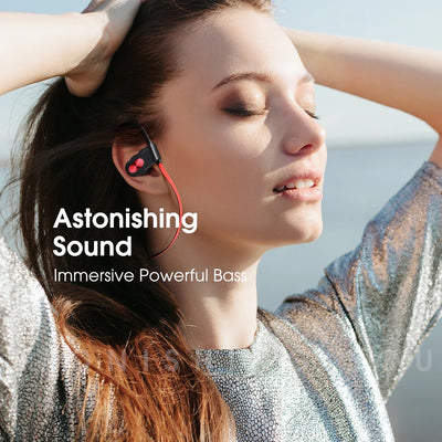 Mpow Flame Bluetooth Headphones, Wireless Sports Earbuds 16 Hours Playtime, Noise Cancelling Mic IPX7 Waterproof Earphones for Workout and Sports, in Ear Earphones - Red