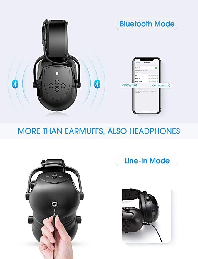 Mpow HP102 Bluetooth Electronic 3.5mm AUX Safety 36dB Nosie Reduction Shooting Earmuffs