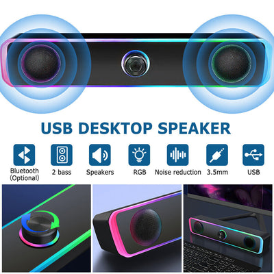 Wired USB Powered/Bluetooth 5.0 Computer Stereo Laptop Speakers for Desktop PC