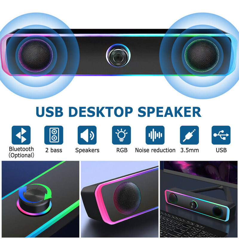 Wired USB Powered/Bluetooth 5.0 Computer Stereo Laptop Speakers for Desktop PC