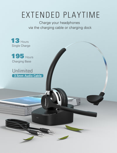 [wholesale: $21-$35 /piece] Mpow HC3 Bluetooth Headset with Charging Dock(Wired Optional)