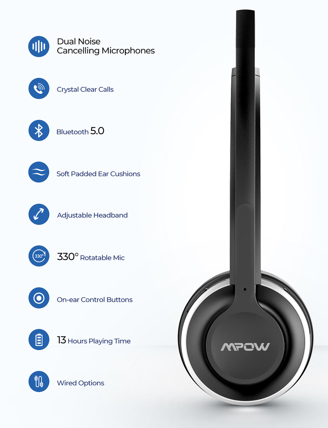 Mpow HC3 Bluetooth Headset with Microphone – MPOW