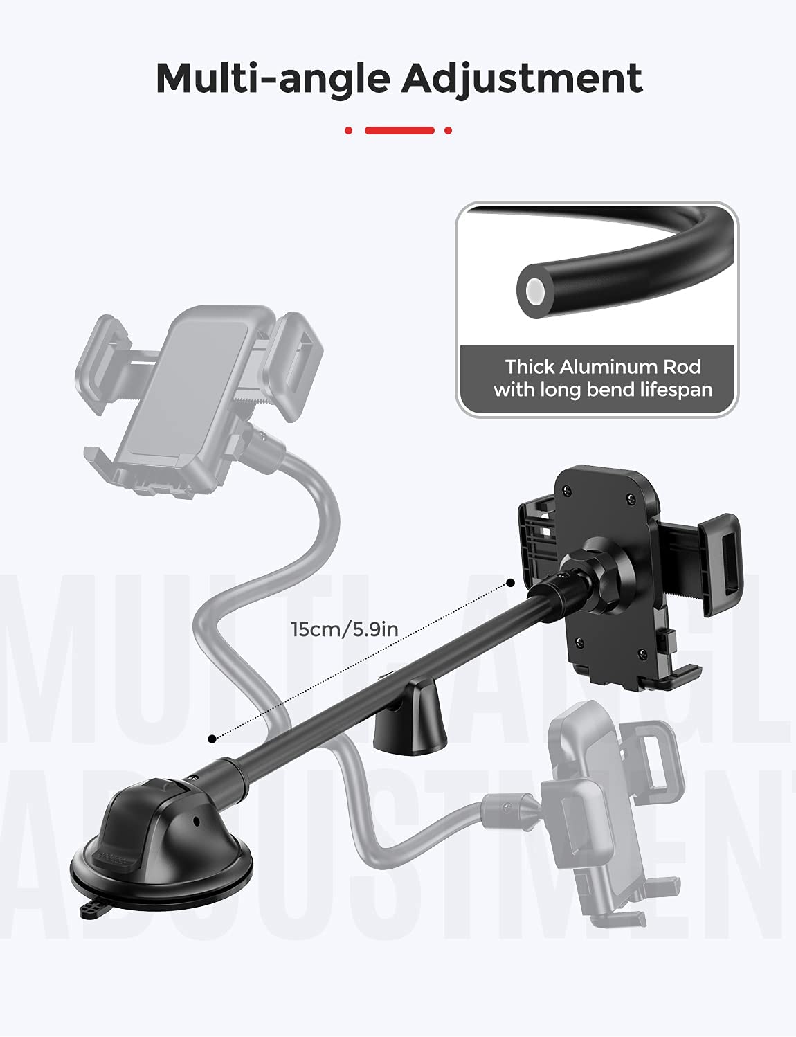 ivoler Car Phone Mount Windshield, Long Arm Clamp Universal Windshield with  Double Clip Strong Suction Cup Cell Phone Holder Compatible with iPhone 13