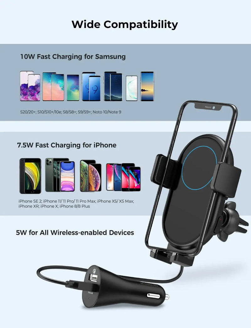 Wireless Car Charger Mount, MAX 10W Car Phone Holder Mount