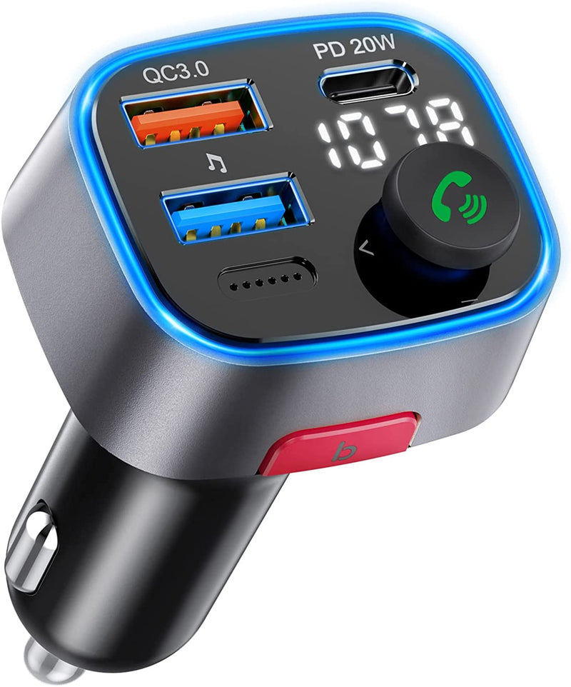 Bluetooth V5.0 Bluetooth FM Transmitter for Car, QC3.0 & PD 20W Wireless Radio Adapter