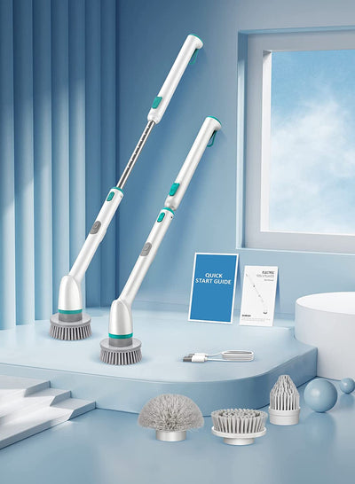 Electric Spin Scrubber, IPX7 Waterproof Cordless Cleaning Brush with 3 Brush Heads, Adjustable Extension Handle- HM708