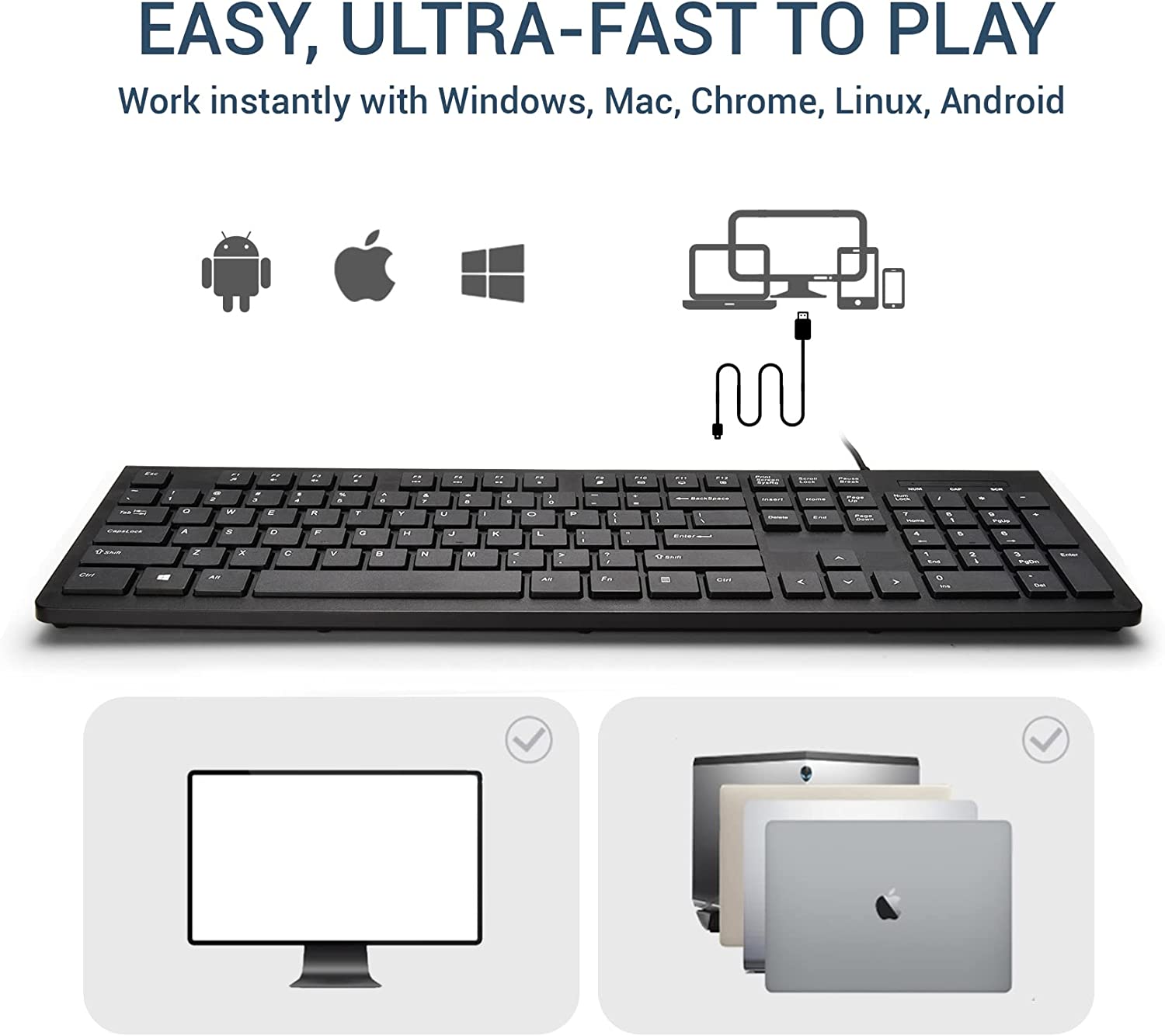 Windows Removable Keyboard USB Keyboard Foldable Stands, Spill-Resistant, Anti-Wear Letters for W ...