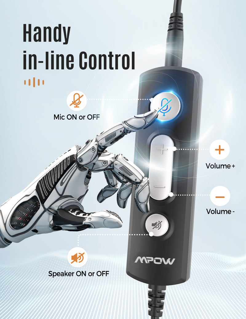 Mpow HC6 Casque USB avec Micro Casque PC Filaire pour Confortable Casque  pour Centre d'appels avec Prise Jack 35 mm Antibruit m