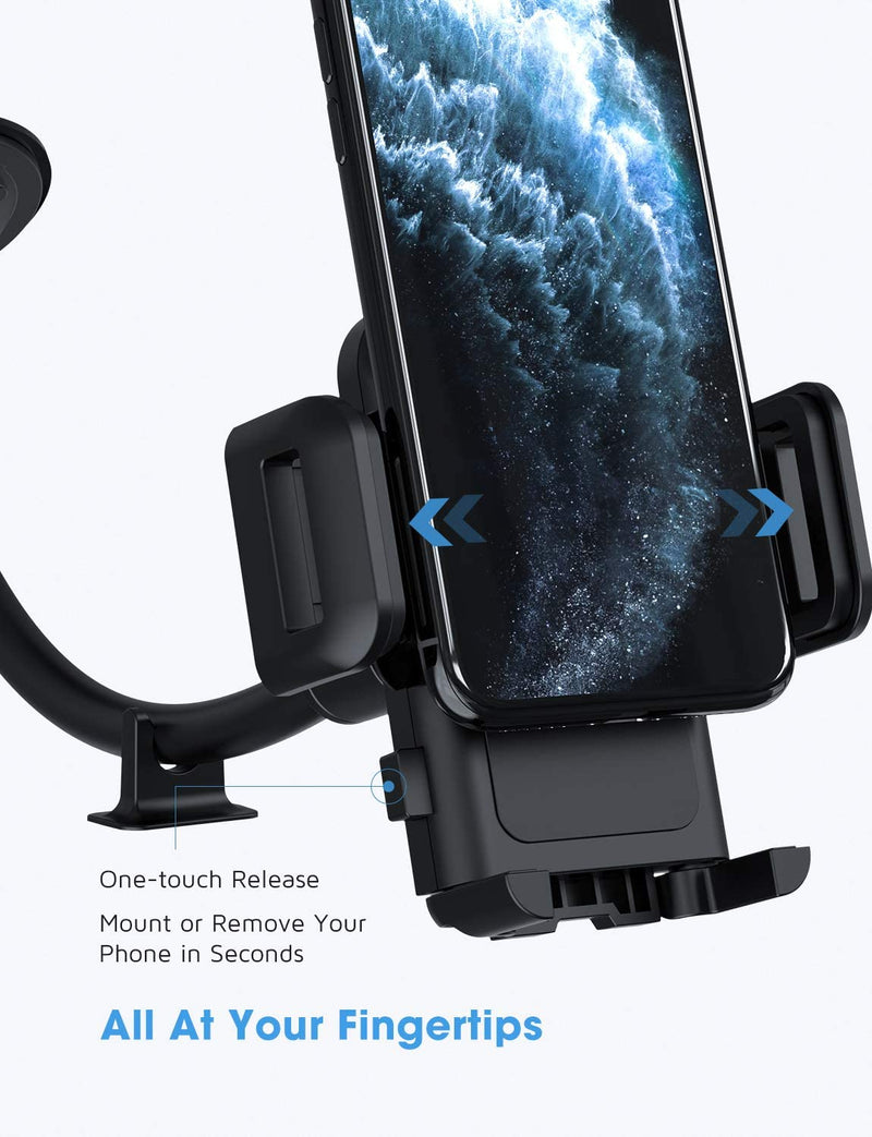 Car Phone Holder Mount, Long Gooseneck Windshield Phone Holder with Anti-Shake Stabilizer