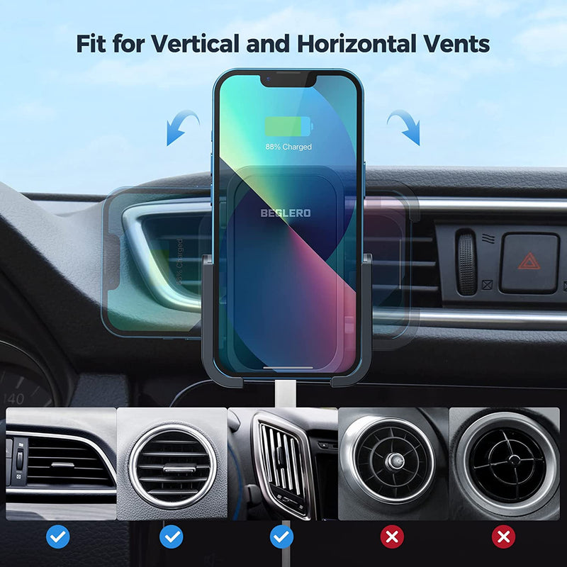 Car Phone Holder Mount, Car Vent Phone Mount, 3 Sides Full Wrap Clamp Arm&Hook Vent Clip, Big Car Phone Holder  Under 7.0"&Thick Cases