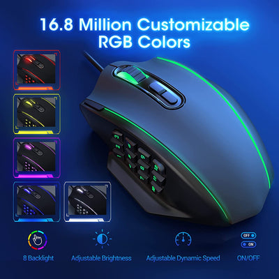 Gaming Mouse,  RGB LED Backlit  Mouse with Side Buttons