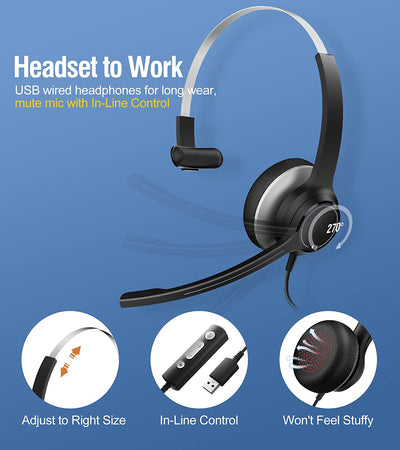 3.5mm&USB&Type-c Headset with Microphone for Laptop, Single Side Headset with Microphone for PC