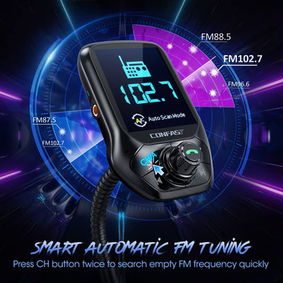 BT 5.0 FM Transmitter Car Adapter Hands-Free Car Kit with 1.8 Inch Color Screen, QC3.0 Fast Charge