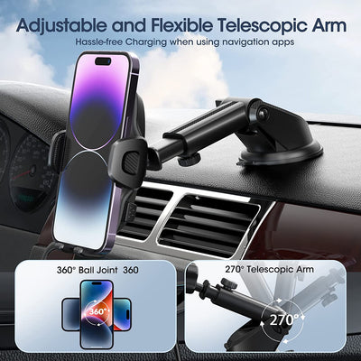 Mpow Car Cell Phone Holder Mount - 3in1 Car Cell Phone Holder for Dashboard, Air Vent, Windshield Compatible with iPhone, Samsung Galaxy and 4.7 to 6.9 inches