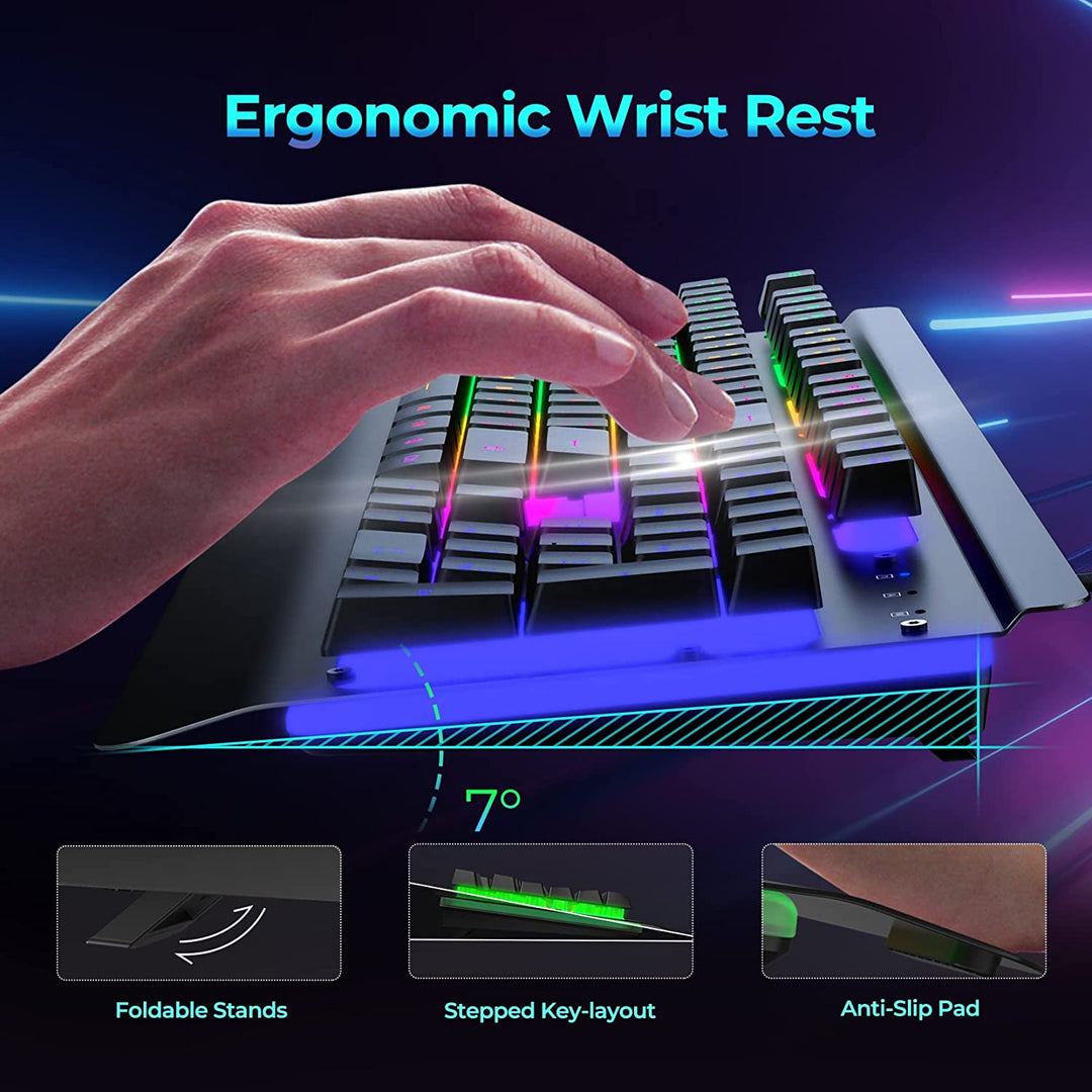 キーボード RGB Mechanical Keyboard with Wrist Rest Metal Gaming Keyboard, Rainbow LED Backlit Silent Keyboard with