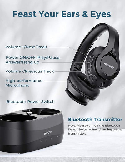 Mpow T20 Wireless TV Headphones with Bluetooth5.0 Transmitter