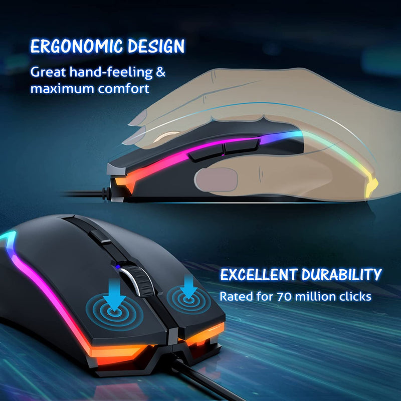 Mpow Wired Gaming PC354 Mouse with 7 RGB Backlit Modes, Wired Mouse for Gaming [8000 Adjustable DPI]