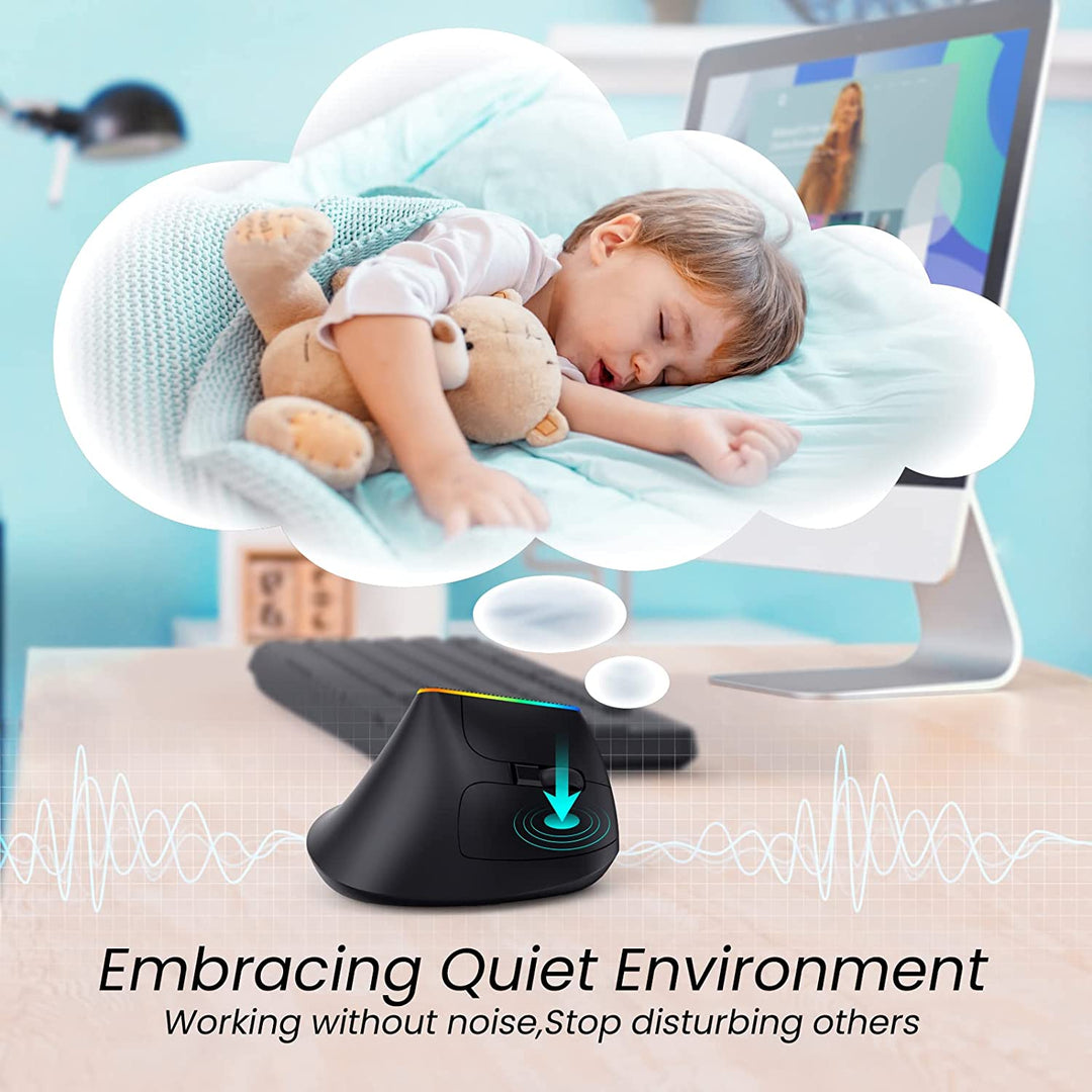 Wireless Ergonomic Mouse, RGB Vertical Mouse,800-1600 DPI for