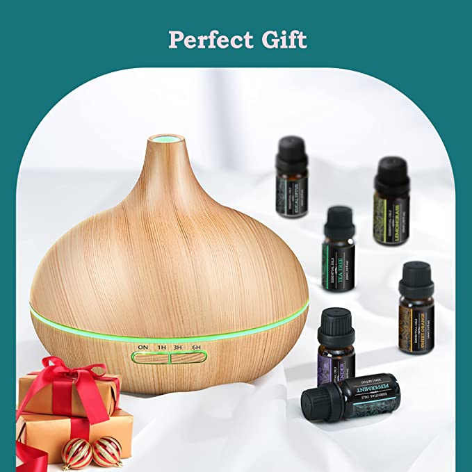 Aromatherapy Diffuser, 500ml Essential Oil Diffuser, Set with 6*10ML Essential Oils