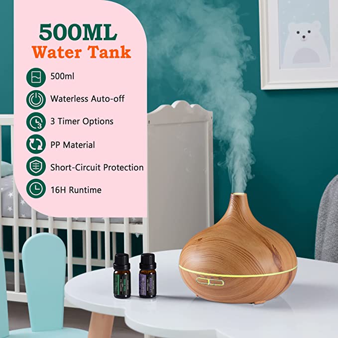 Aromatherapy Diffuser, 500ml Essential Oil Diffuser, Set with 6*10ML Essential Oils