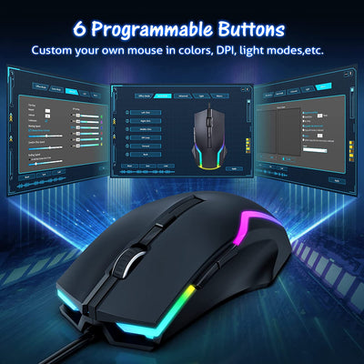 Mpow Wired Gaming PC354 Mouse with 7 RGB Backlit Modes, Wired Mouse for Gaming [8000 Adjustable DPI]