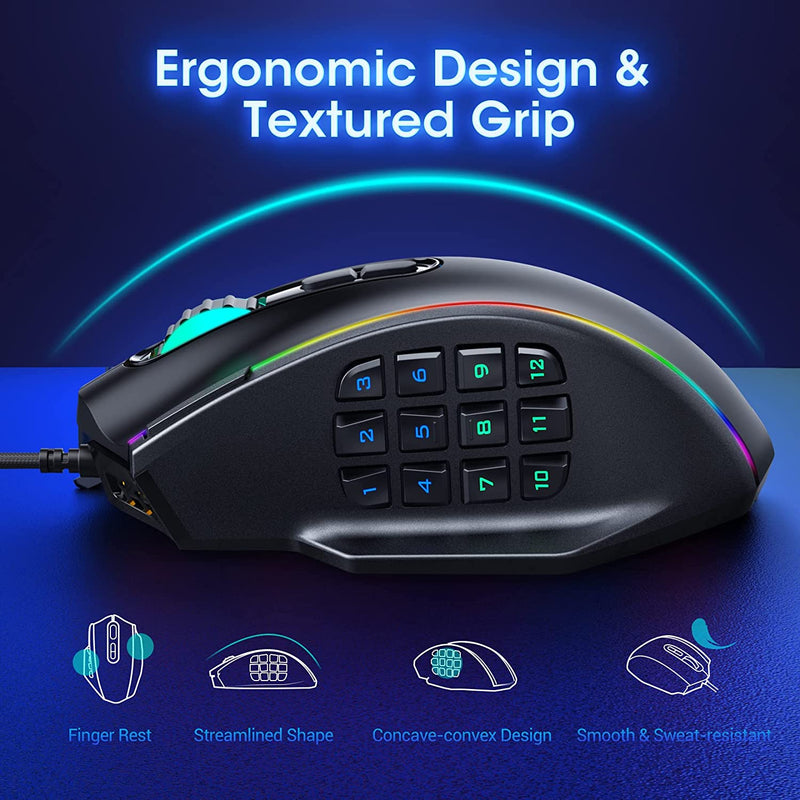 Led Mouse Back Gaming Mouse, RGB LED Backlit Mouse with Side Buttons – MPOW