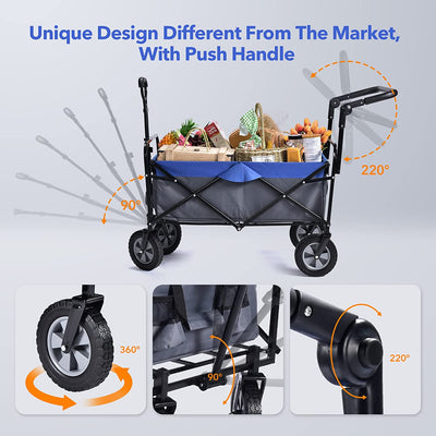 Heavy Duty Foldable Wagon Cart: Portable Utility Collapsible Wagon, All Terrain Wheels, 100L, 220 lbs