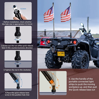 Whip Lights, Spring Base Chasing Light Spiral RGB Remote and APP Control, LED Chasing Whip Light 300 Flash Patterns for UTV ATV Off-Road Truck Sand Buggy Dune RZR Can-Am